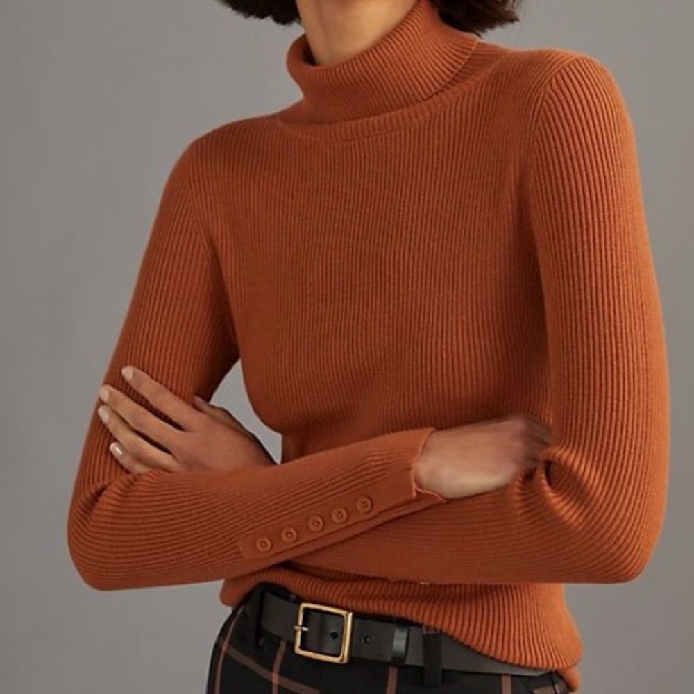 Anthropologie Maeve Button-Sleeve Turtleneck